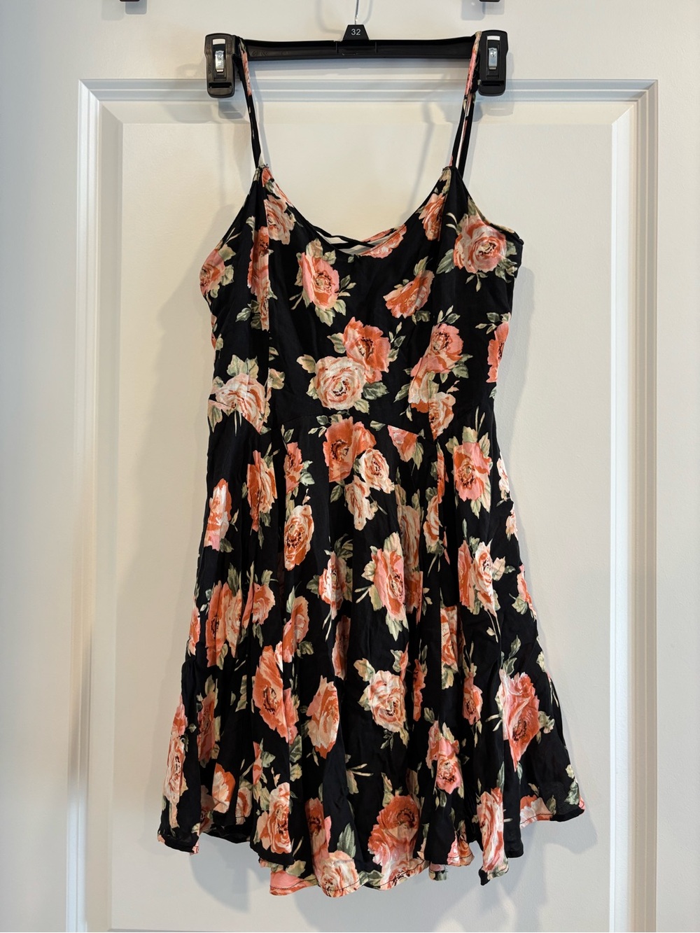 Forever 21 Black Mini Dress with Pink Rose Print